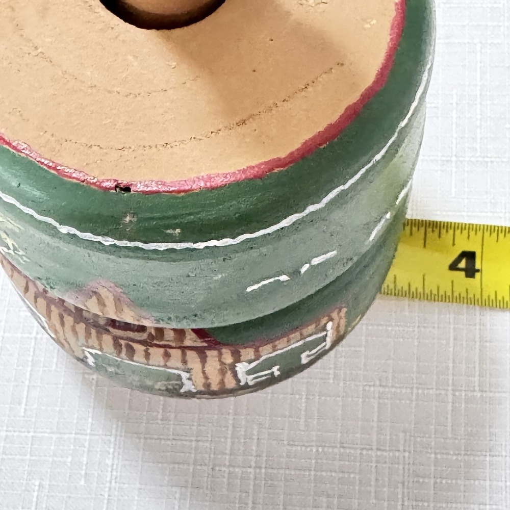 Vtg Antique Wooden‎ Butter Mold Press Folk Art Hand Painted Barn Scene Primitive - Picture 6 of 7